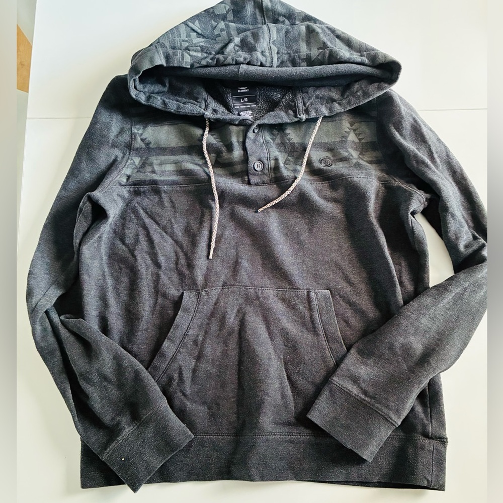 Element Men's Hooded Pullover Sweatshirt - Charcoal Gray with Patterned Yoke